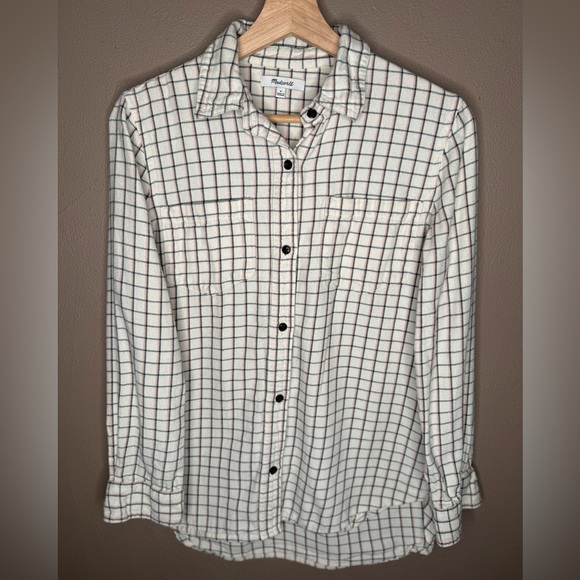 Madewell Tops - Madewell Women's Ivory Plaid Flannel Button-Down Shirt Size Small Checkered Fall
